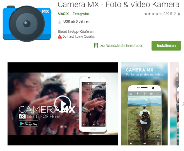 Nachtaufnahmen - Selfies - Android-Apps - Kamera-Apps. Foto: Screenshot