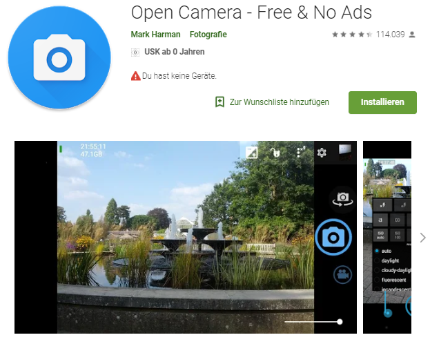 Nachtaufnahmen - Selfies - Android-Apps - Kamera-Apps. Foto: Screenshot