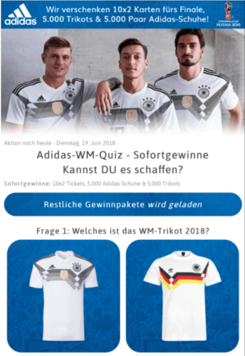 WhatsApp-Spam - Adidas Schuhe gewinnen - WhatsApp Gewinnspiel. Foto: Screenshot