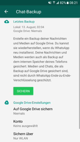 WhatsApp-Datensicherung - Wie mache ich ein Backup - WhatsApp Chat Backup - Google WhatsApp - WhatsApp sichern. Foto: Screenshot