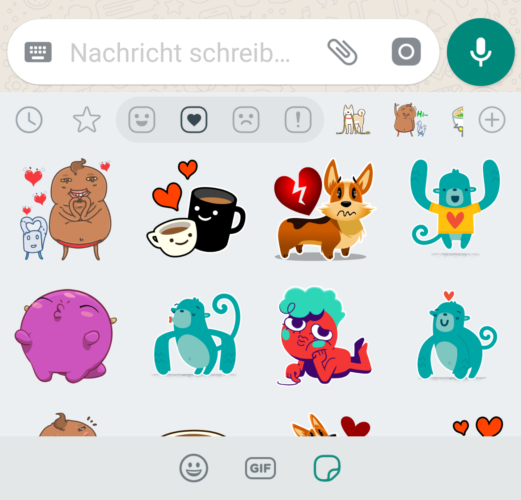 Zu sehen ist ein Screenshot mit einer Auswahl an WhatsApp-Stickern.