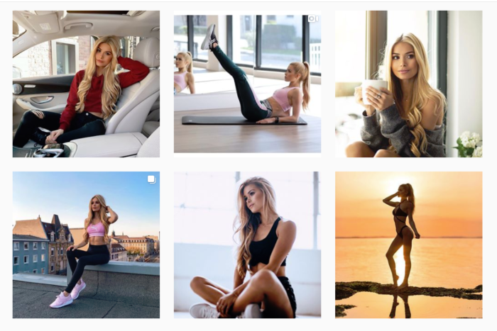 Der Screenshot zeigt sechs unterschiedliche Fotos von Instagram-Influencer Pamela Reif. Foto: Screenshot Instagram/@pamela_rf