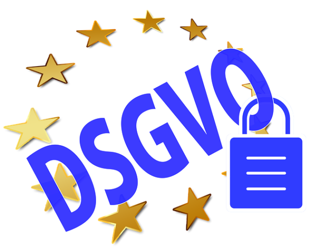 Europasterne mit DSGVO-Schriftzug und einem Schloss als Symbol für die Abmahnwelle der IGD. Foto: Pixabay