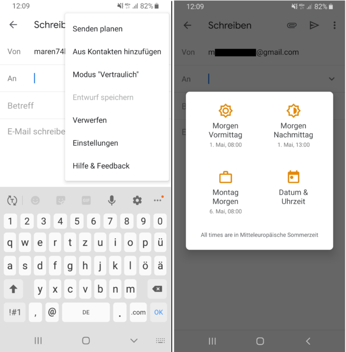 EMail zeitversetzt senden Wie funktionierts bei Android und im Browser?