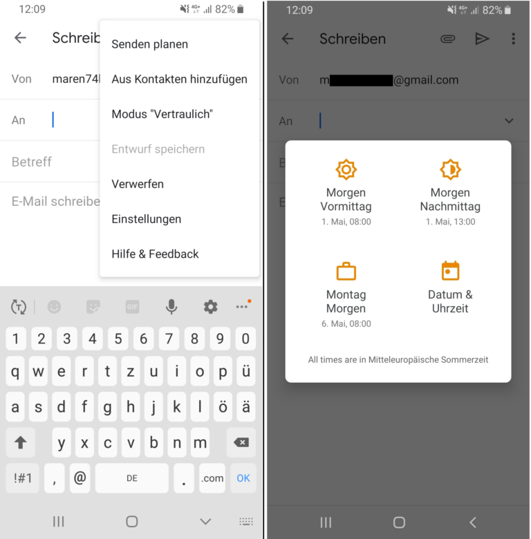 EMail zeitversetzt senden Wie funktionierts bei Android und im Browser?