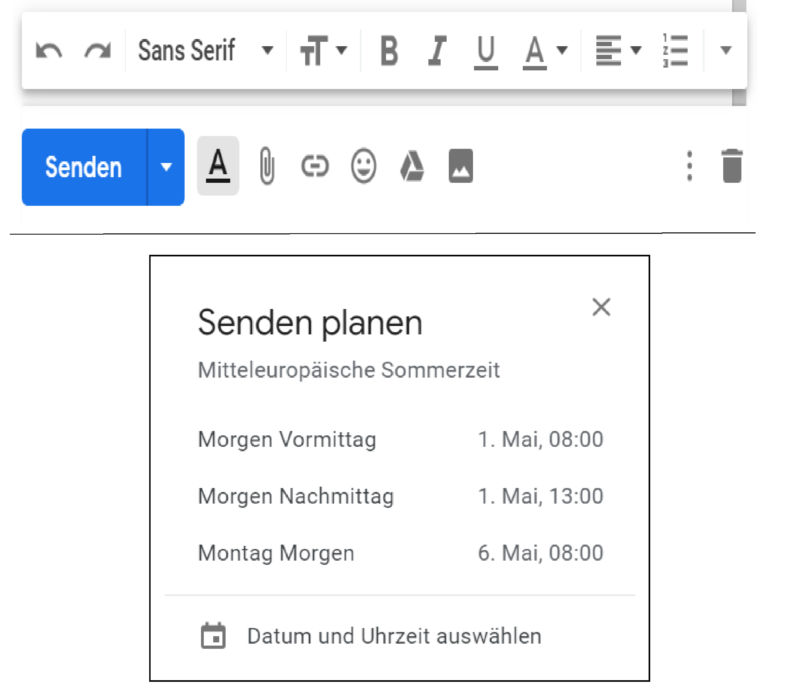 EMail zeitversetzt senden Wie funktionierts bei Android und im Browser?