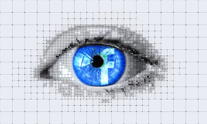 Das Bild zeigt ein Auge, in der Iris befindet sich das Facebook-Icon. Es soll die künstliche Intelligenz symbolisieren. Bild. Pixabay