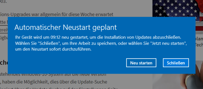 Screenshot über die Information, dass ein neues Windows-Update geplant ist. Foto: Screenshot PC-SPEZIALIST