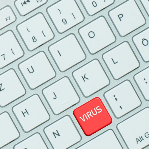 Mac-Tastatur, in der das M durch einen Virus ersetzt wurde, symbolisiert die steigende Zahl der Schadprogramme. Foto: Pixabay