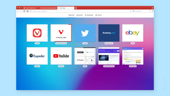Desktop-Ansicht der Schnellwahl mit Browser Vivaldi. Foto: Vivaldi
