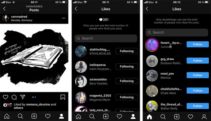 Instagram ohne Likes - gezeigt hier mithilfe von drei Screenshots. Bilder: Screenshots PC-SPEZIALIST