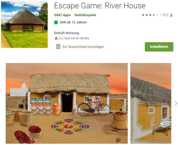 Screenshot der Escape-Room-App River House ist nur eine von unzähligen Escape-Spielen. Bild: Screenshot PC-SPEZIALIST