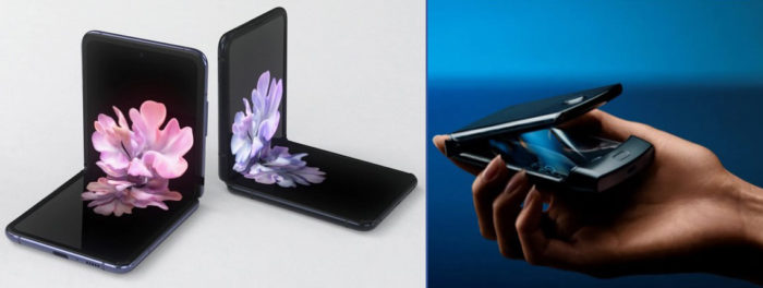 Das Bild stelle die beide Klapphandys Samsung Galaxy Z Flip und Motorola Razr gegenüber. Bild: Screenshot Samsung/Motorola, Montage PC-SPEZIALIST