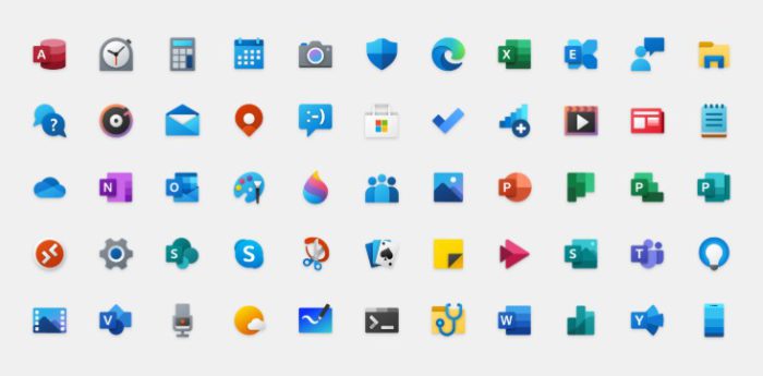 Zu sehen ist eine Übersicht der neuen Windows 10 Icons. Bild: Microsoft