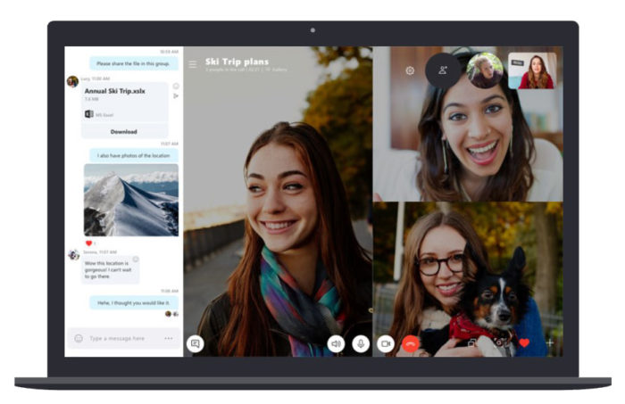 Zu sehen ist ein Laptop, auf dem ein Videocall über Skype mit drei Teilnehmerinnen läuft. Bild: Screenshot Skype