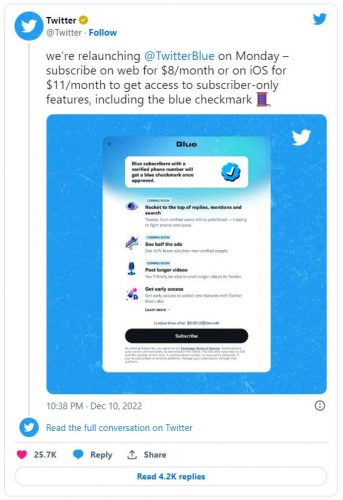 Screenshot zeigt Meldung, dass Twitter Blue startet. Bild: Screenshot Twitter