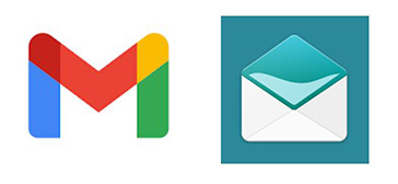 E-Mail-Apps: Montage der Logos von Gmail und Aqua Mail. Bild: Screenshots aus Google Play Store/Montage: PC-SPEZIALIST