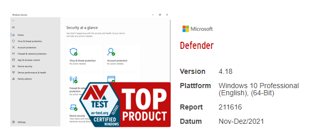 Windows Defender im AV-TEST