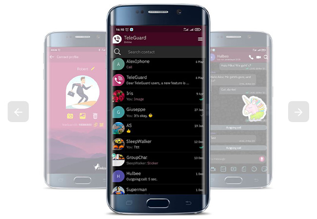 Der Screenshot zeiht, wie die Kontakte in der Messenger-App TeleGuard auf dem Smartphone aussieht. Bild: Screenshot TeleGuard