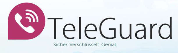Screenshot der TeleGuard-Webseite mit dem Schriftzug und Logo der App. Bild: Screenshot TeleGuard