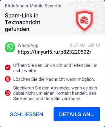 Obi-Gewinnspiel: Screenshot eines Virenschutzprogramms nach Erhalt einer Spam-Nachricht. Bild: Screenshot PC-SPEZIALIST