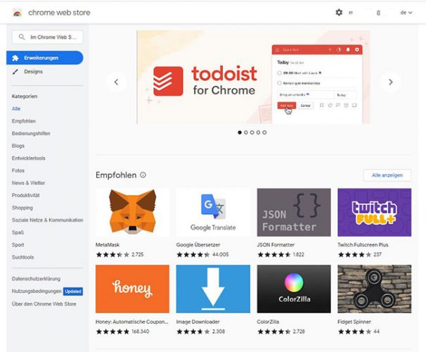 Addons im Chrome-Webstore. Bild: Screenshot PC-SPEZIALIST