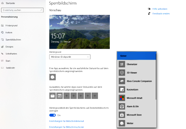 Sperrbildschirm in den Windows-10-Einstellungen personalisieren