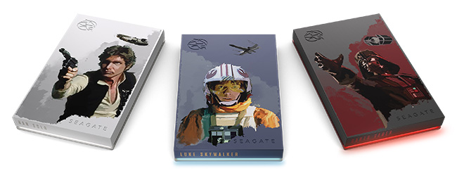 Drei Festplatten der lizensierten Star-Wars-Sonderedition von Seagate. Bild: ©Seagate