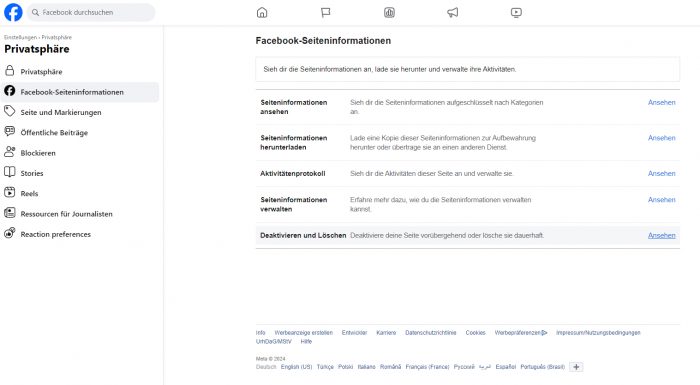 Facebook-Seiteninformationen