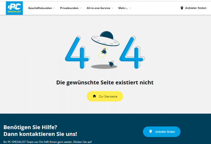 Fehlercode 404, Error 404, Screenshot 404-Seite. Bild: ©PC-SPEZIALIST
