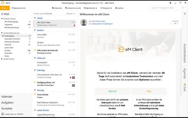 Outlook-Alternative - e-Mail Postfach - E-Mail-Programm kostenlos - bestes E-Mail-Programm, - kostenlose E-Mail-Programme. Foto: Screenshot