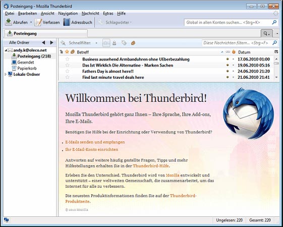 Outlook-Alternative - E-Mail Postfach - E-Mail-Programm kostenlos - bestes E-Mail-Programm - kostenlose E-Mail-Programme. Foto: Screenshot