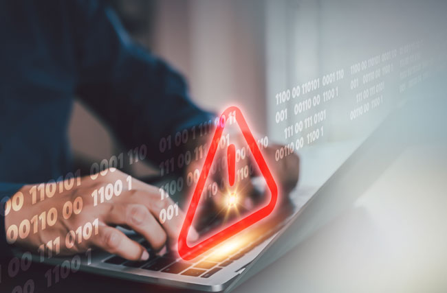 ESET Report | H1/2025 | Cyberkrimnalität. Bild: stock.adobe.com/Eakrin https://stock.adobe.com/de/images/warning-caution-404-page-not-found-error-system-warning-on-problem-computer-network/573237564