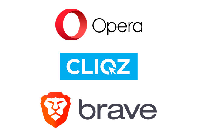 Das Bild zeigt die Logos der Alternativen Browser Opera, Cliqz und Brave. Bild: Montage PC-SPEZIALIST
