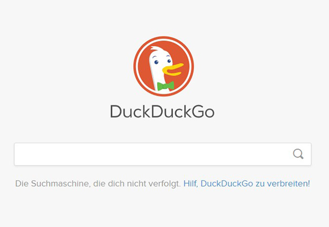 Das Bild zeigt einen Screenshot der alternativen Suchmaschine DuckDuckGo, eine anonyme Suchmaschine. Bild: DuckDuckGo, Screenshot: PC-SPEZIALIST