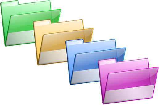  Vier leere Ordner in verschiedenen Farben symbolisieren die Ordnung auf dem PC nach dem Frühjahrsputz. Foto: Pixabay